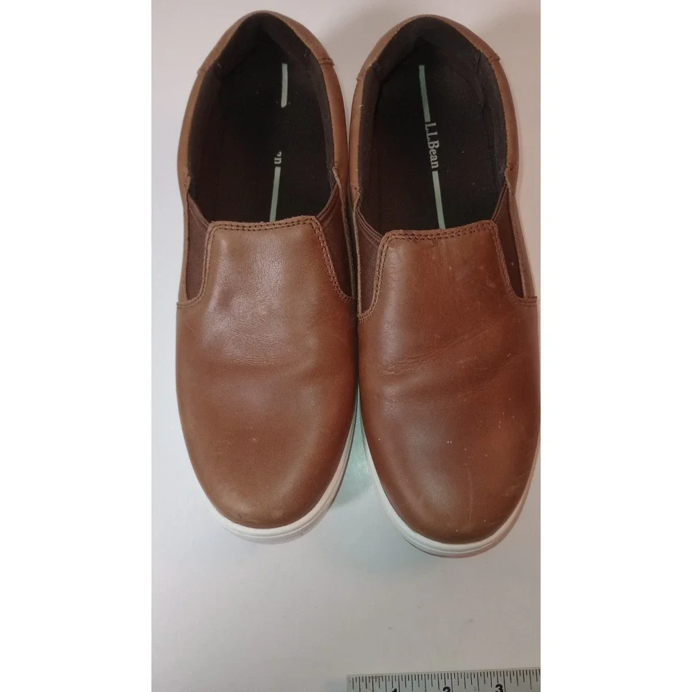 LL Bean Vintage Leather Slip On Loafer Shoes Brown Womens 8 299749 Preppy